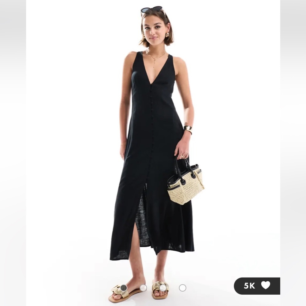 ASOS DESIGN button down midi dress with full skirt in black